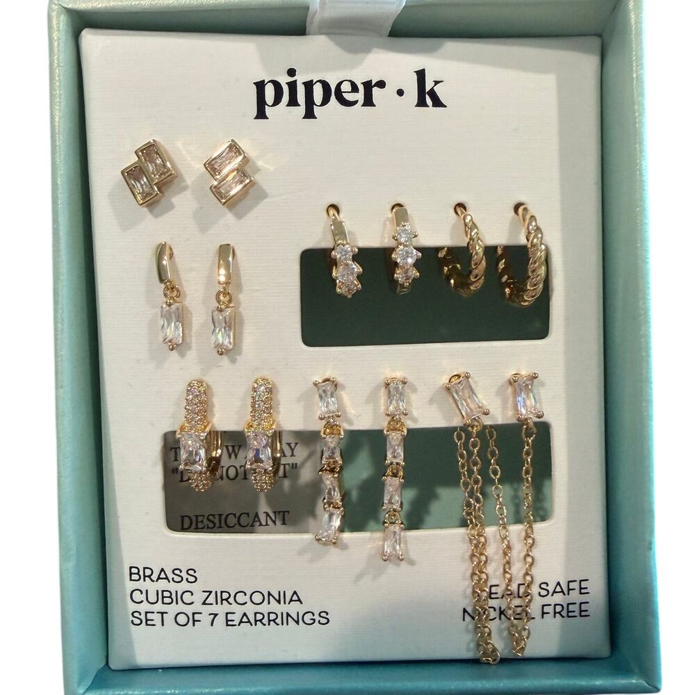 Piper K 7 Pair Earring Set Gold cubic zirconia (NIB) gift set